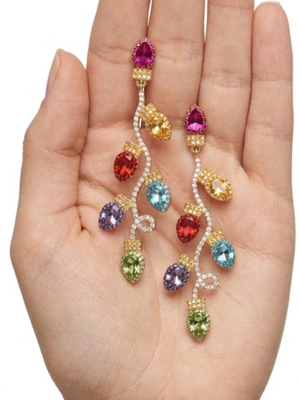 NWT Multicolor Crystal Christmas Tree Light Bulb Drop Dangle Earrings Party - Picture 5 of 5